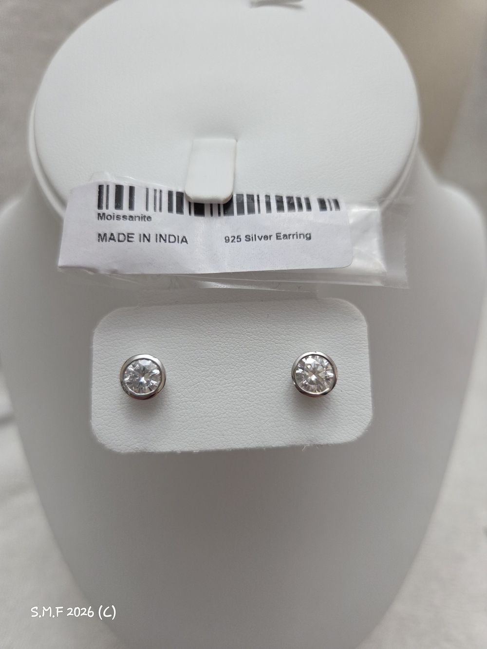 Moissanite Round Bezel Stud D'joy Earrings in Platinum over 925 Sterling Silver